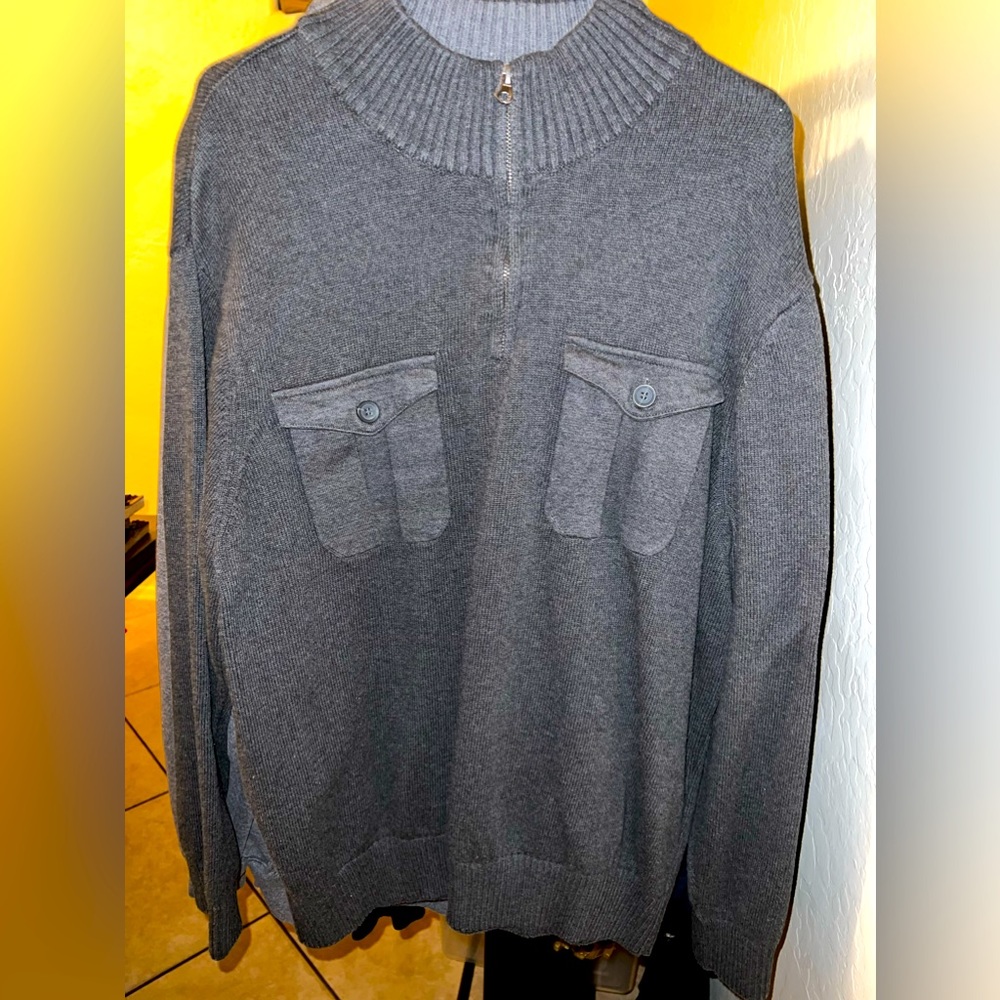 DOCKERS Mock Neck Sweater Mens Size XXL Gray, Pullover, 1/4 Zip Up